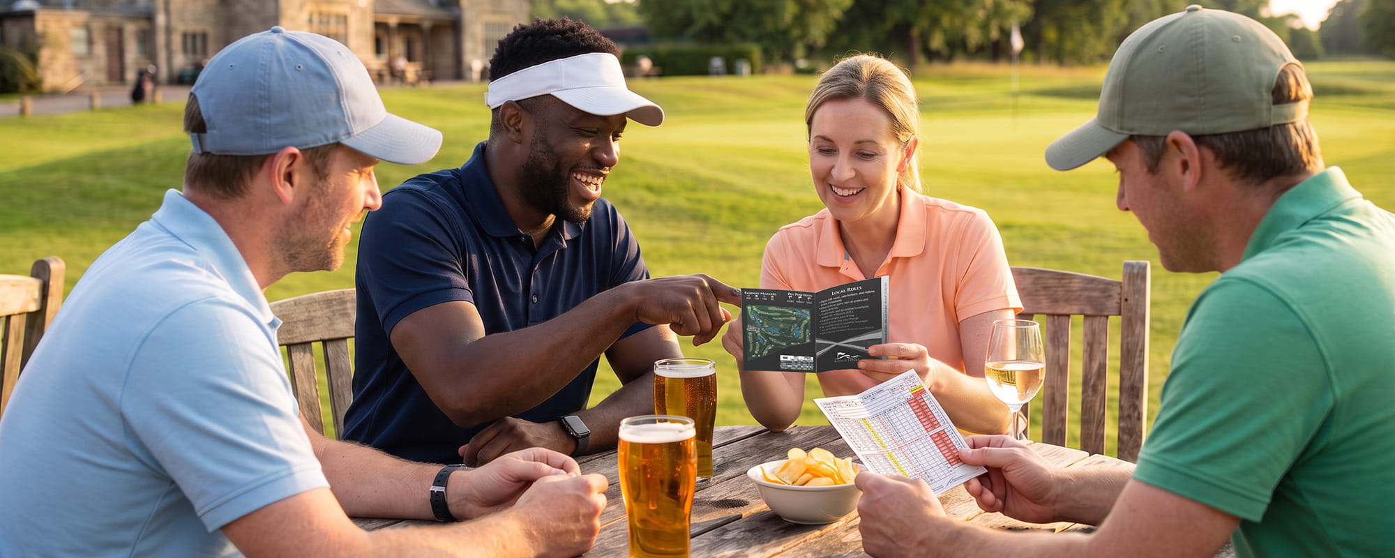 Golfers checking scorecards