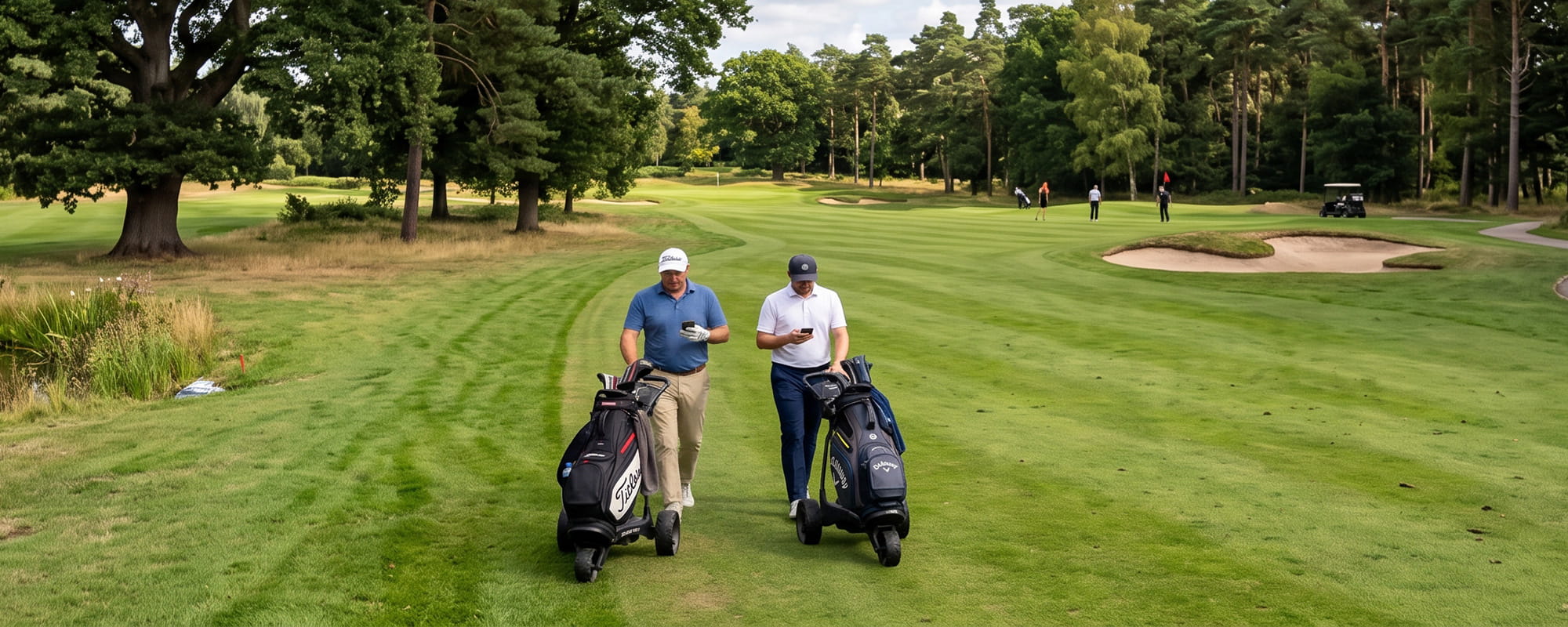 Golfers using a mobile phone app for scores
